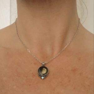Moon Pendant with Aquamarine Accent and Silver Chain